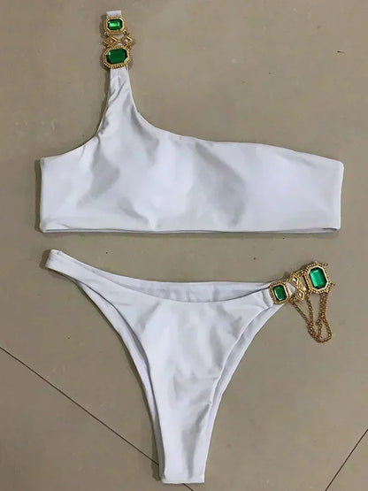 2026 Shiny Rhinestone Diamond Bikini Women Swimsuit Female Swimwear Two Pieces Bikini Set Halter Metal Chains Bathing Suit Swim