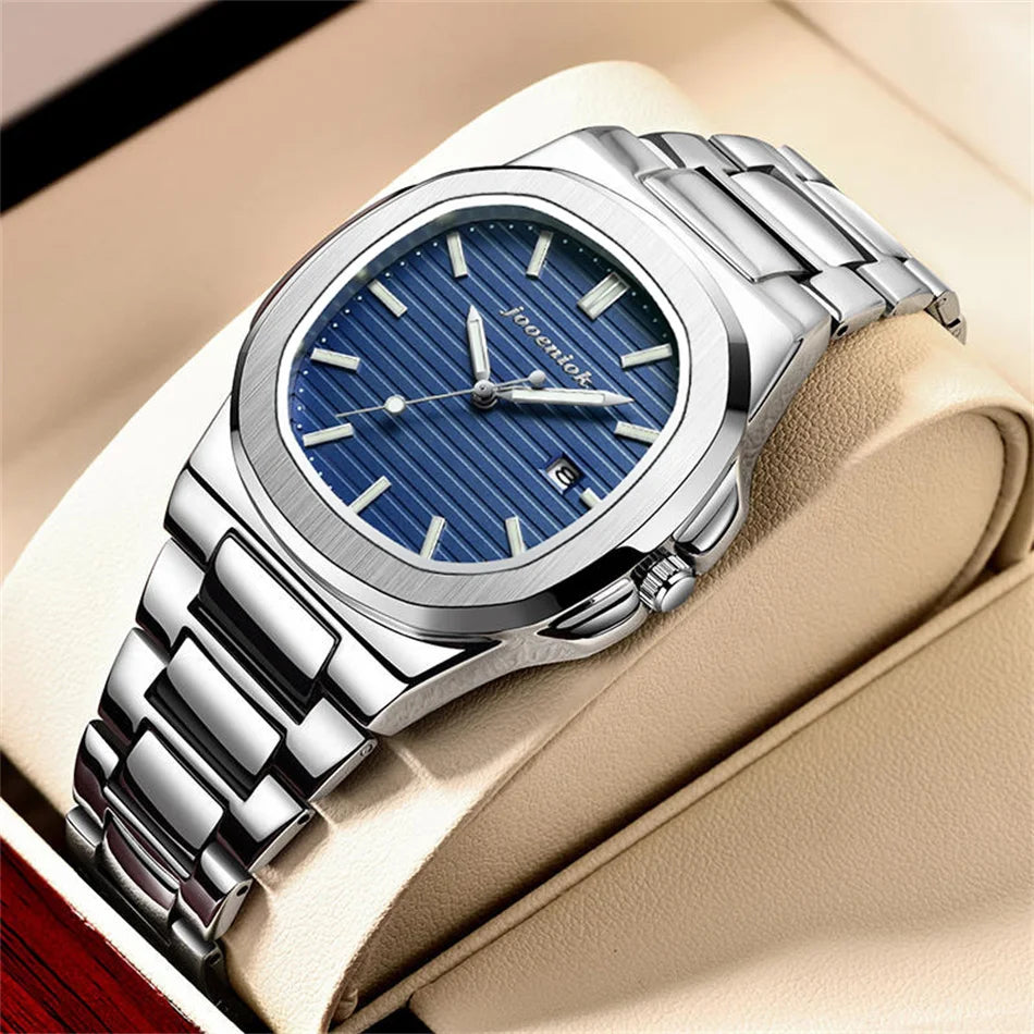 JOOENIOK Luxury Military Man Watch Square Waterproof Luminous Date Week Men Watch Stainless Steel Quartz Men's Watches Reloj+box