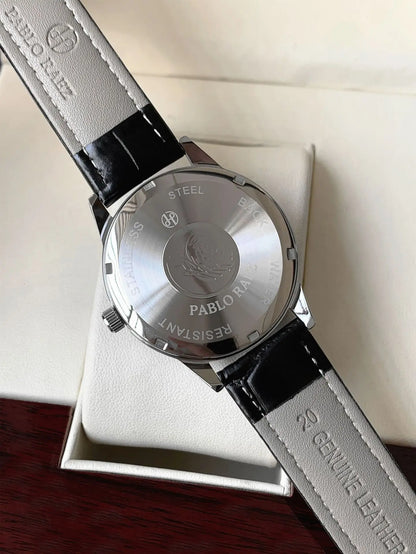 Top Brand Men's Watch Simple Business Waterproof Calendar Leather Strap Male Fashion Quartz Watches Gift: Box, Spare Battery