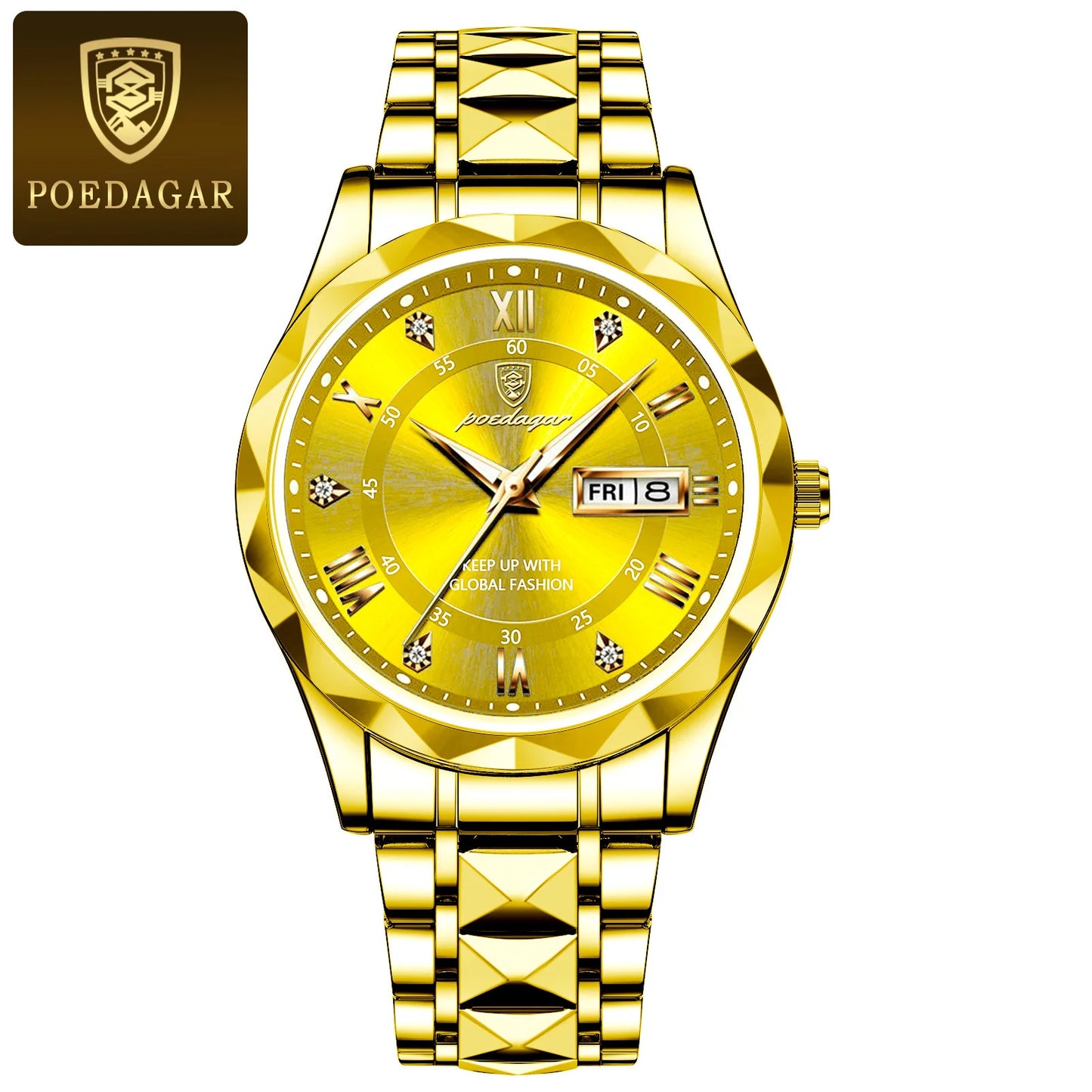 POEDAGAR Top Classic Men's Quartz Watches Waterproof Luminous Stainless Steel Man Wristwatch Date Week Original Men Watch Reloj