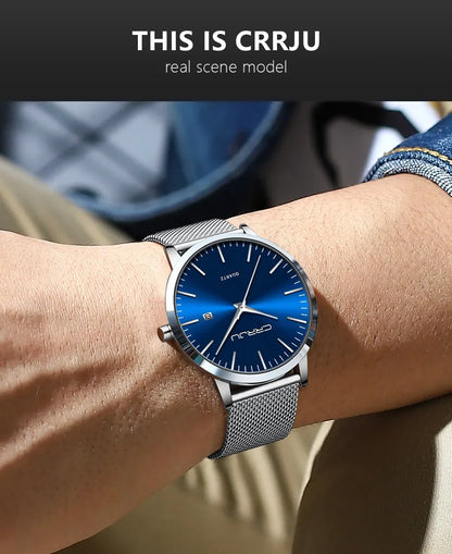 Watch for Men, Stainless Steel 40mm with Mesh Strap Mens Watches,Classic Ultra Slim 7mm Men's Wrist Watches Automatic Minimalist
