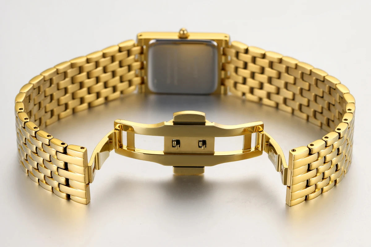BERNY Luxury Women's Watches Fashion Ladies Square Casual Golden Quartz Watch Solid Stainless Steel Rectangle Girls Wristwatch