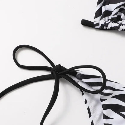 Blue Striped Print Swimwear Triangle Micro Bikini Set Mini Thong Sexy Swimsuit Women Halter String Bathing Suit Bikinis De Mujer
