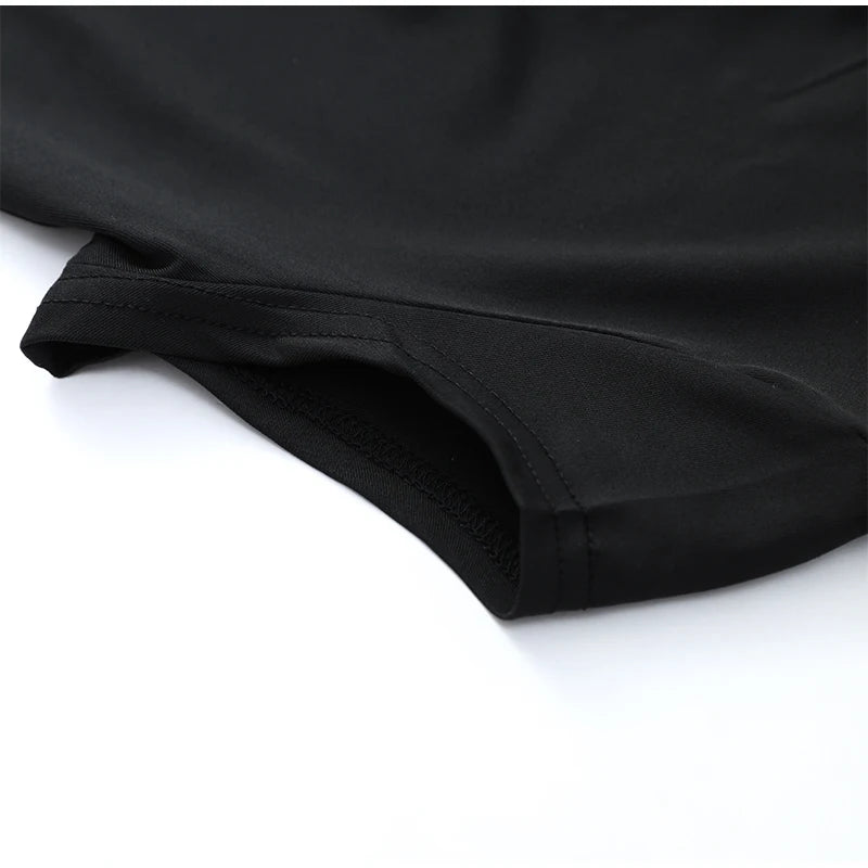 Black Hollow Out Kpop Mini Dress Women Elegant Turtleneck Short Sleeve High Waist Slim Dresses 2026 Lady Party Club Robes