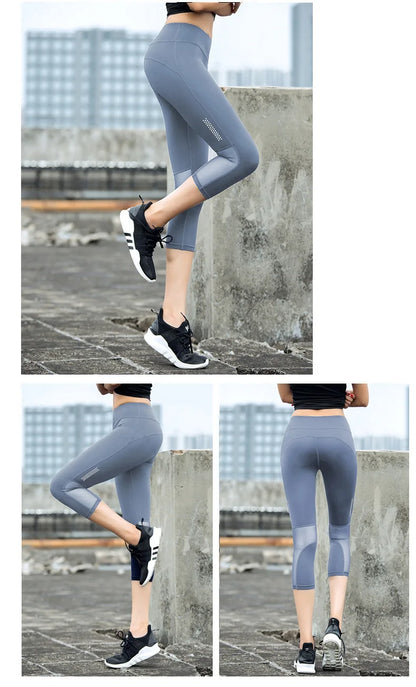 High Waist Mesh Sports Leggings Women Yoga Pants Quick Drying Capris Crop Fitness Tight Breathable Pant Running Gym Trousers