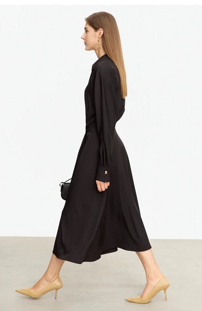 AMII Minimalist French Long-sleeve Shirt Dress for Women 2024 Autumn New A-line Office Lady Solid Midi Dresses Vestidos 12343290