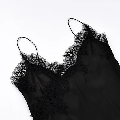 Linad Sexy Black Backless Lace Camisole Women Street Chic Spaghetti Strap Tops Female Casual Patchwork Silk Vest Female 2025