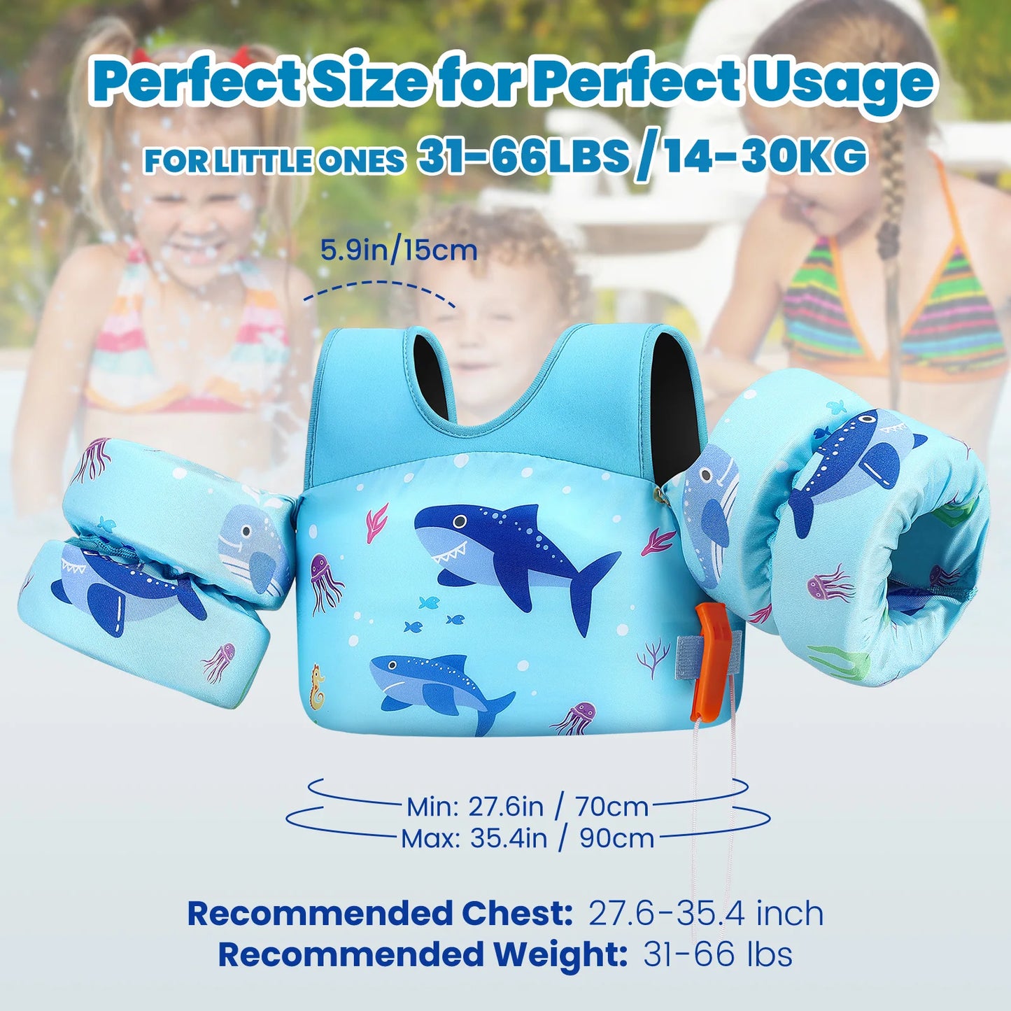 Kids Life Vest Children's Swimming Arm Float Whistle Child Lifejacket Swimsuit Foam Safety Swimming Pool Accessories for kayak