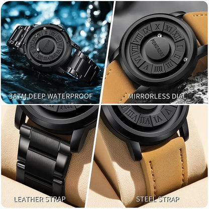 PENGAGAR Men's Watches Stainless steel Quartz Watch Creative Scrolling Pointer Magnetic Force Wrist Clock Relogio Masculino +box