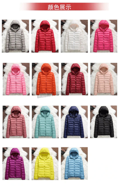 15 Colors Women Puffer Jackets Plus Size 5xl 6xl 7xl 2025 New Spring Autumn Hooded Female Ultra Lightweight Packable Down Coats