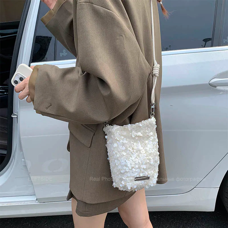 LEFTSIDE Mini Sequins Shoulder Bags for Women 2025 Designer New Evening Party Bling Bling Crossbody Bag Handbags and Purses