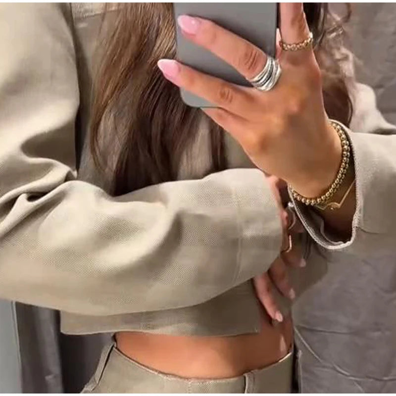 Casual Coats Pants Sets Women'S Turn-down Collar Long Sleeve Zippers Tops High Waist  Trousers 2026 Spring New Lady Chic Suit