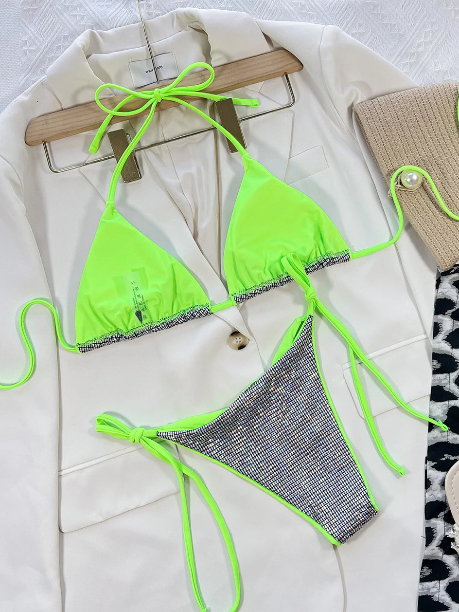 Sexy Leopard Micro Bikini 2025 Women Swimsuit Female Swimwear Thong Bikinis Set Brazilian Halter Beach Wear Lace Up Bathing Suit