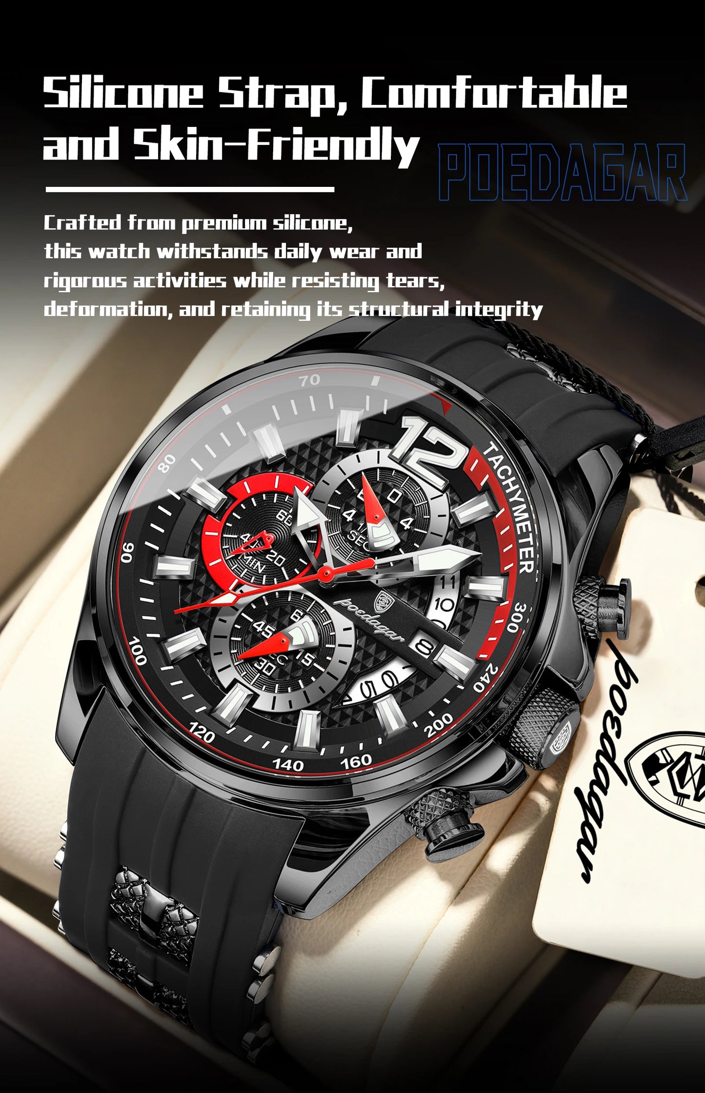 POEDAGAR Original Fashion Men Watch Date Chronograph Silicone Sports Man Clock Luminous Waterproof Military Quartz Men's Watches