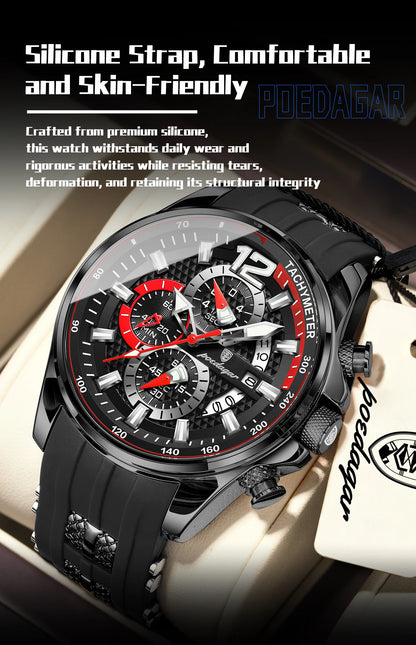 POEDAGAR Original Fashion Men Watch Date Chronograph Silicone Sports Man Clock Luminous Waterproof Military Quartz Men's Watches