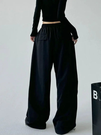 2025 New Harajuku Wide Leg Sweatpants Women Streetwear Baggy Oversize Gray Sports Pants Woman Drawstring Casual Joggers Trousers