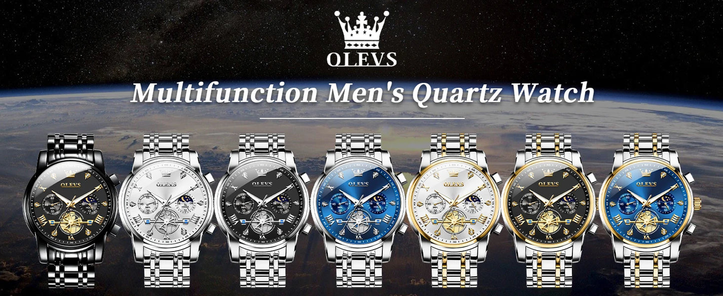 OLEVS 2856 Original Watches Man Multifunctional Chronograph Quartz Watch Waterproof Luminous Moon Phase Watches For Man Reloj