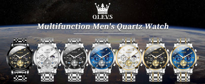 OLEVS 2856 Original Watches Man Multifunctional Chronograph Quartz Watch Waterproof Luminous Moon Phase Watches For Man Reloj
