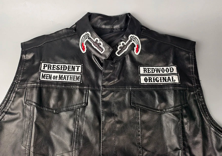 Men Motorcycle Spring Jackets SOA Punk Black Motorbike Gilet Sons of Anarchy Leather Moto Jacket Vest