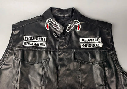 Men Motorcycle Spring Jackets SOA Punk Black Motorbike Gilet Sons of Anarchy Leather Moto Jacket Vest