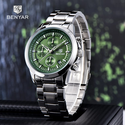 BENYAR Men's Watches Luxury Quartz Wristwatches Chronograph Watch Men Gifts Waterproof Stainless Steel Clock Reloj Hombre 2025