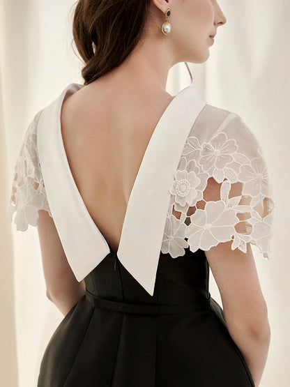 DEAT 2026 Spring Women's Lace Crochet Backless Dress Fashion Trendy Sleeveless Patchwork High Waist Dresses Female New 15C119
