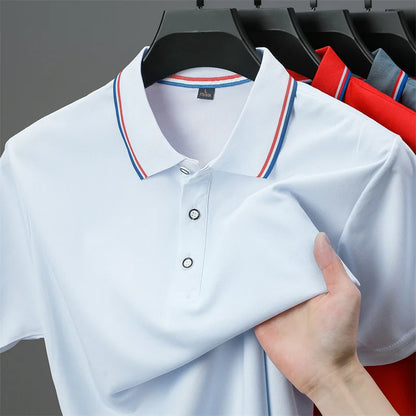 Men's Casual Solid Color Short Sleeve Polo Shirt 2025 Summer Fashionable Comfortable Versatile Top for Men