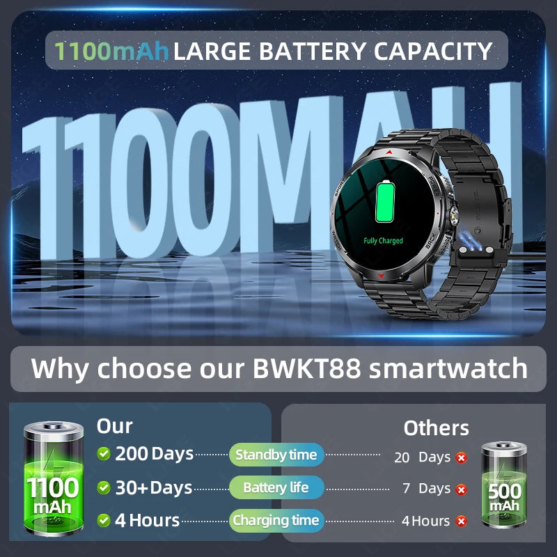 LIGE New 1100mAh Battery Smart Watches For Man Outdoor Sport LED Flashlight Compass Men’s Smartwatch Bluetooth Call Men Watches