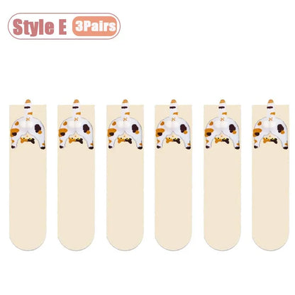 Cartoon Cat Egg Couple Socks Cozy Mid-Calf for Maternity Warm Winter Cute Present for Christmas Cat Lovers Family