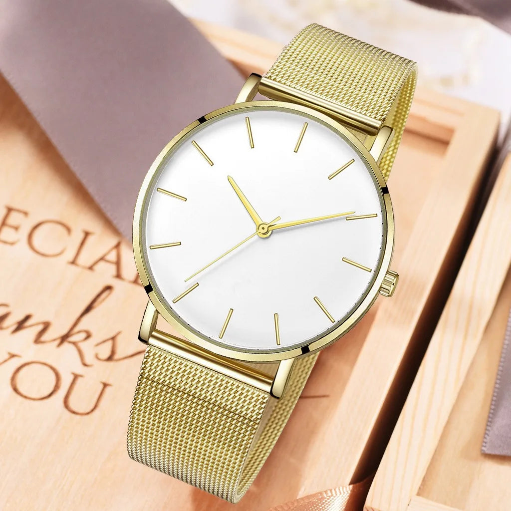 Top Brand Women's Watches Luxury Metal Mesh Simple Quartz Watches Fashion Elegant Rose Gold Ladies Wristwatch Clock Reloj Mujer