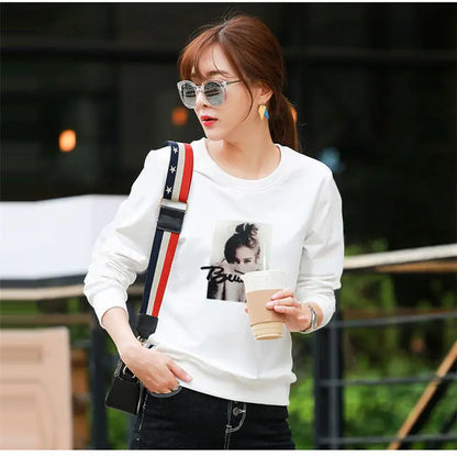 Spring Lady New Loose Appear Thin Long Sleeved Thin Style Korean Round Neck Patchwork Contrasting Colors Insert All-match Tops