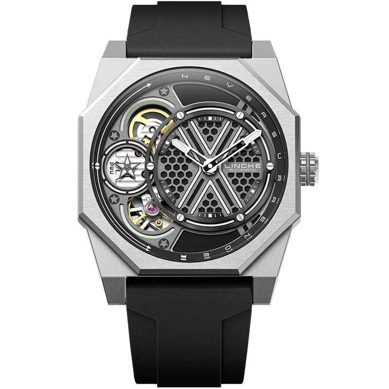 Pentagram Rotation Designer Luxury Luminous Automatic Movement Mechanical Clock High Quality Waterproof Silicone Men's Watches