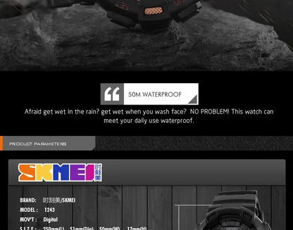 SKMEI 1243 Men Multifunction 5Bar Waterproof PU Strap LED Display Watches Chrono Digital Watch reloj hombre Outdoor Sport Watch
