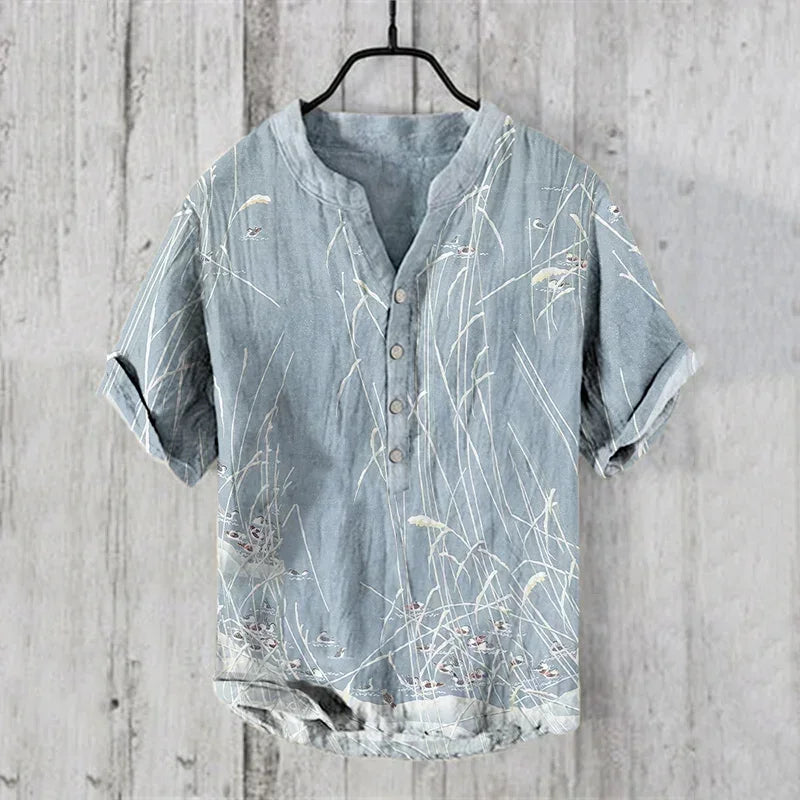 Spring and summer men's and women's shirts independent station casual Hawaiian style shirts men's tops 100% linen new hot sale