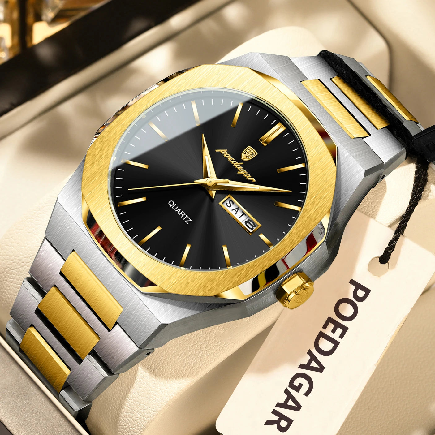 POEDAGAR Fashion Brand Man Clock Luminous Waterproof Stainless Steel Men's Watch Date Week Quartz Business Watches For Men Reloj