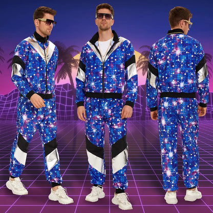 Women's Men's Costume 80s 90s Suit Party Accessories Disco Jacket Trousers  Outfit Women's Men's Costume Tracksuit for Carnival