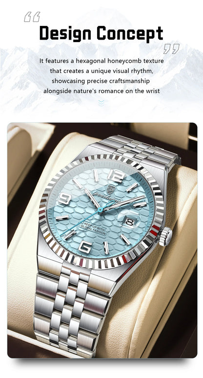 POEDAGAR Fashion Exquisite Men Wristwatches Waterproof Luminous Date Luxury Man Watch Stainless Steel Quartz Men's Watches Reloj