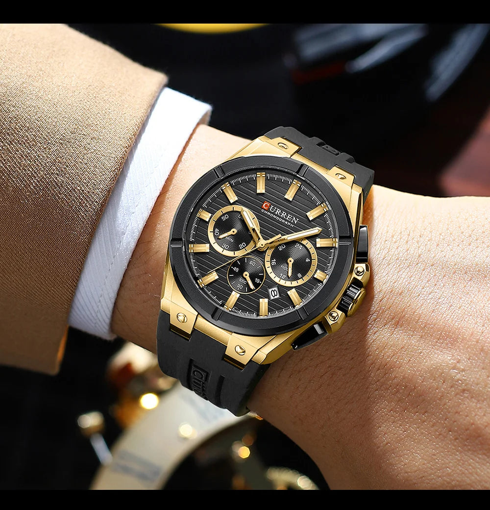CURREN 8487 Casual Men's Quartz Wristwatch Multifunctional Chronograph Calendar Outdoor Sports Luminous Fashion Watches for Man