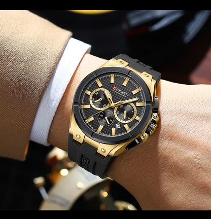 CURREN 8487 Casual Men's Quartz Wristwatch Multifunctional Chronograph Calendar Outdoor Sports Luminous Fashion Watches for Man