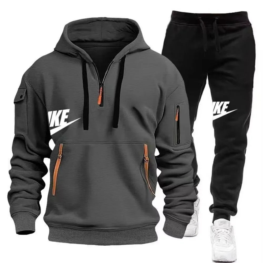 New men's autumn and winter suit zipper hoodie + trousers suit casual men's sportswear warm suit