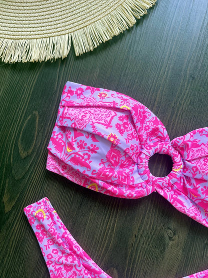 Sexy Colorful Floral Printed Bandeau Bikini Female Swimsuit Women Swimwear Two-pieces Bikini set Bather Bathing Suit Swim Lady