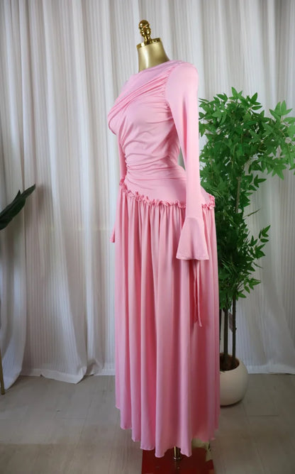 CM.YAYA Women Full Sleeve O-neck Elegant Long Dress Edible Tree Fungus Sweet Holiday Beach Evening Sexy Party Dresses Vestidos
