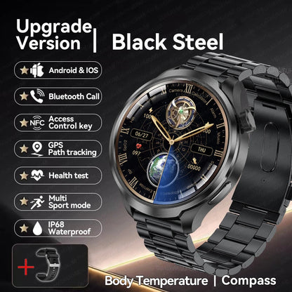 New 1.85"AMOLED NFC GPS Smart Watches For man IP68 Waterproof Blood Pressure Body Temperature Sport Fitness tracker Smart Watch