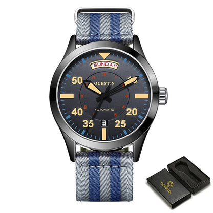 OCHSTIN New Top Brand Automatic Mechanical Watches for Men Military Nylon Strap Pilot Watch Male Auto Date Day Relogio Masculino