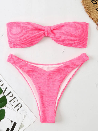 Contrast Binding Bandeau Bikinis 2026 Women Sexy Swimsuit Solid Padded Swimwear Female Bathing Suit Swimming Summer Beachwear