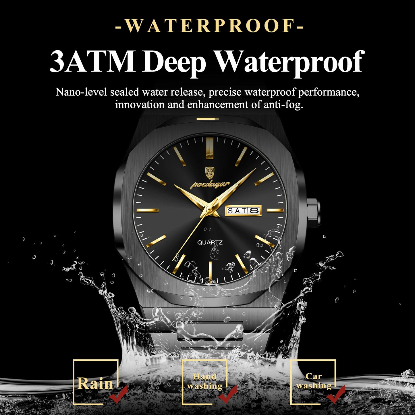 POEDAGAR Fashion Brand Man Clock Luminous Waterproof Stainless Steel Men's Watch Date Week Quartz Business Watches For Men Reloj