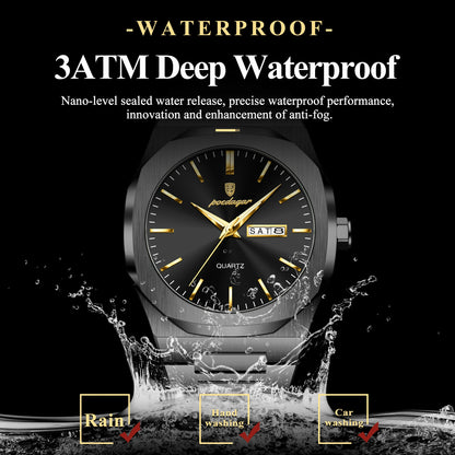 POEDAGAR Fashion Brand Man Clock Luminous Waterproof Stainless Steel Men's Watch Date Week Quartz Business Watches For Men Reloj