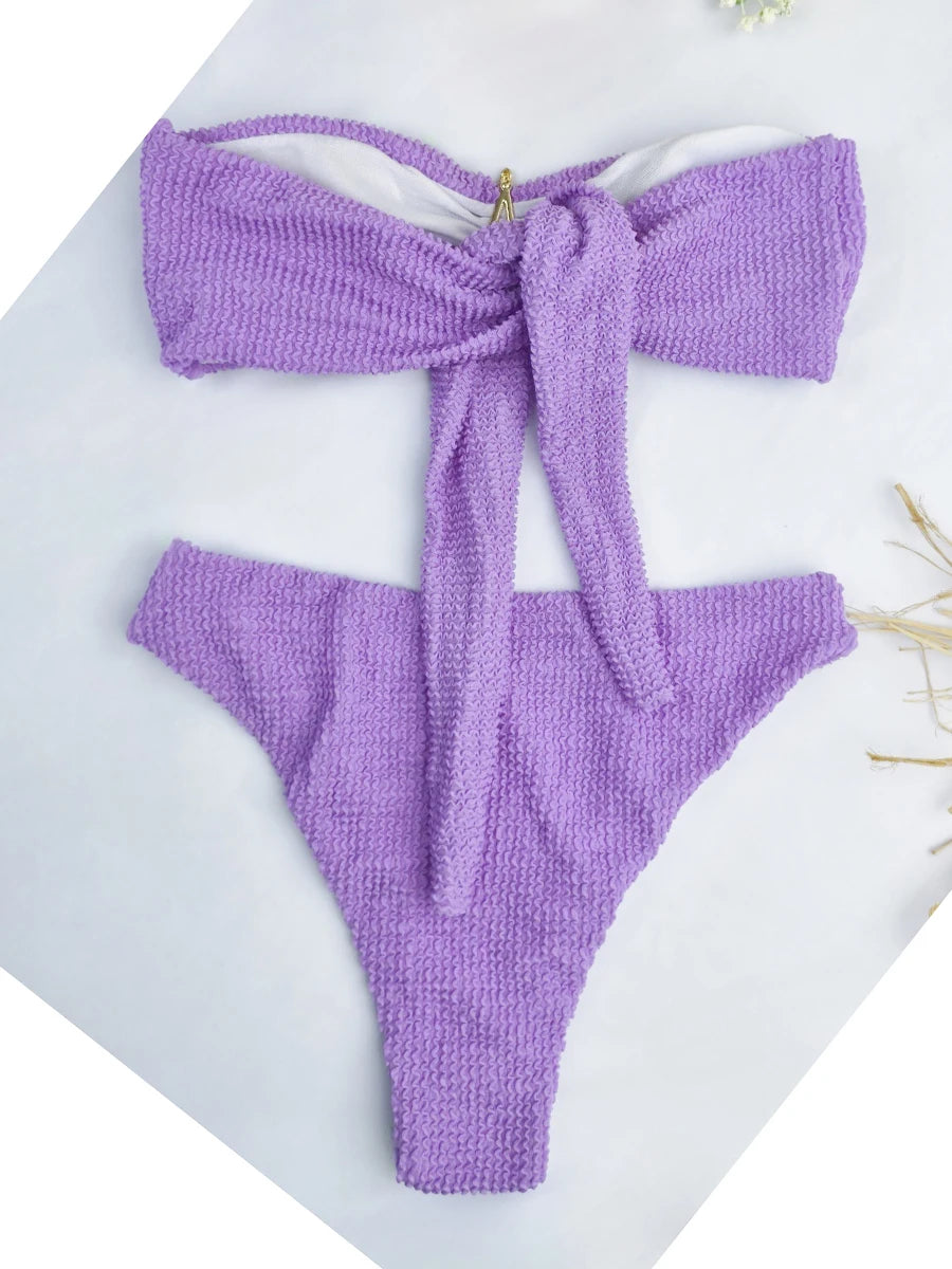 Contrast Binding Bandeau Bikinis 2026 Women Sexy Swimsuit Solid Padded Swimwear Female Bathing Suit Swimming Summer Beachwear
