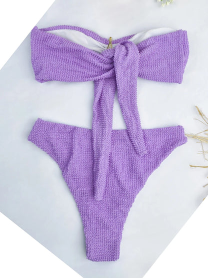 Contrast Binding Bandeau Bikinis 2026 Women Sexy Swimsuit Solid Padded Swimwear Female Bathing Suit Swimming Summer Beachwear