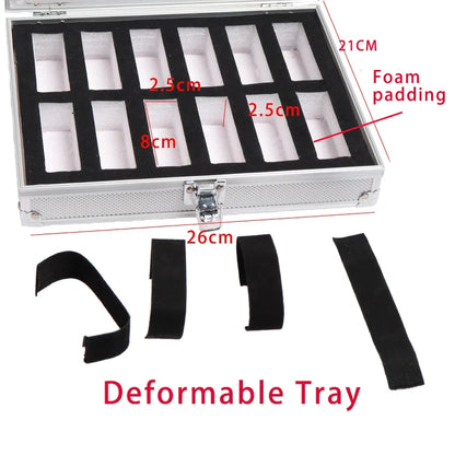 Useful Aluminium Watches Box 12 Grid Slots Jewelry Watches Display Storage Box Square Case Suede Inside Rectangle Watch Holder